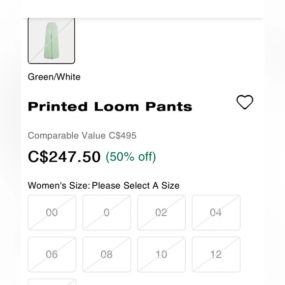 COACH Printed Loom Pants. Green and white size 0/ XS-S NWOT lightweight summer - Picture 6 of 16